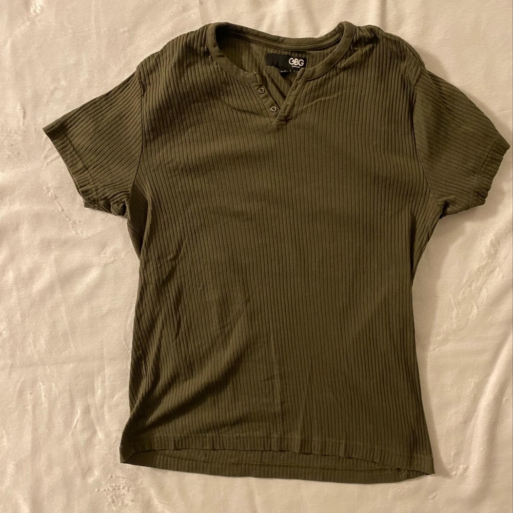 Mens GUESS Olive Green, Red, Black, Navy And Brown Ribbed T-Shirt